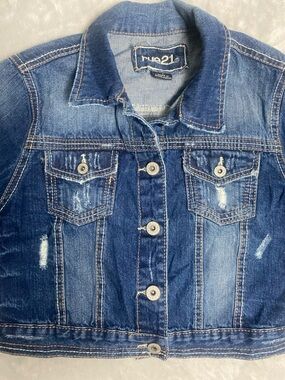 Rue21 Blue Distressed Cropped Denim Jacket